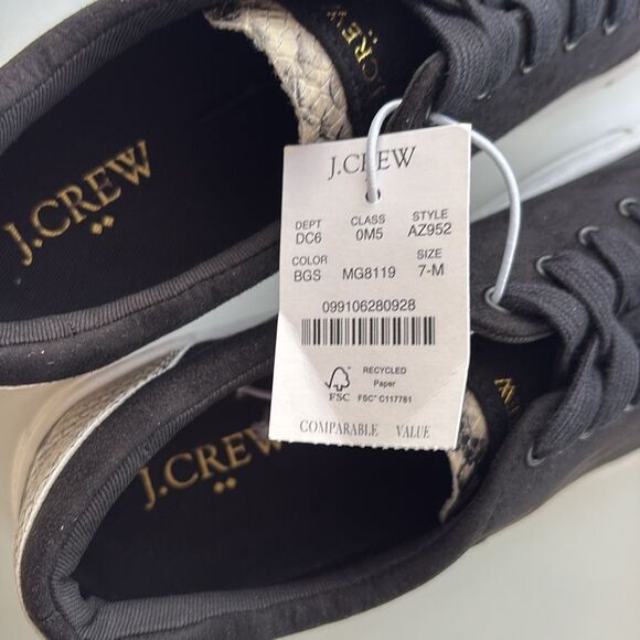 J Crew Road Trip Faux-Suede Sneakers with Snake‎ Trim Womens Size 7 Black - Picture 6 of 9